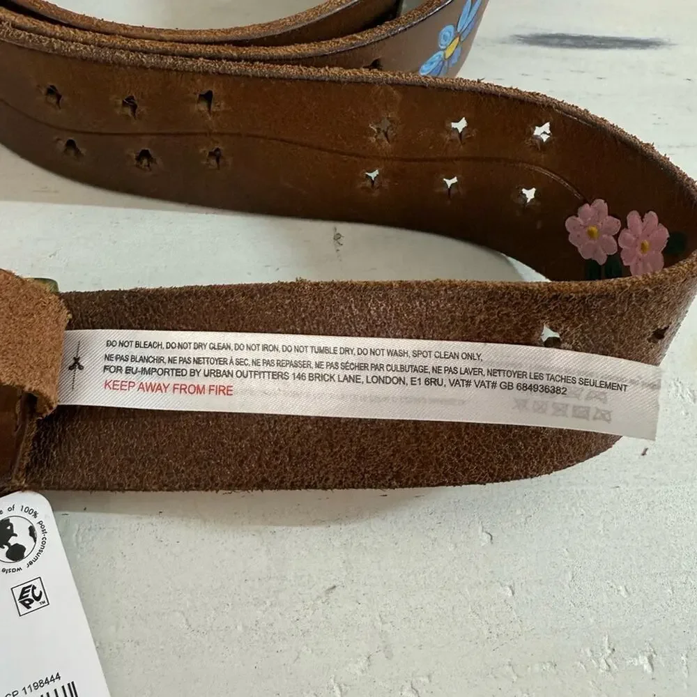 NWT Free People Eye Candy Leather Belt in Ground Clover Floral Accents Boho